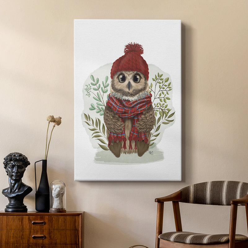 Chouette en écharpe tartan - galerie sur mesure, H 18 po x l 12 po