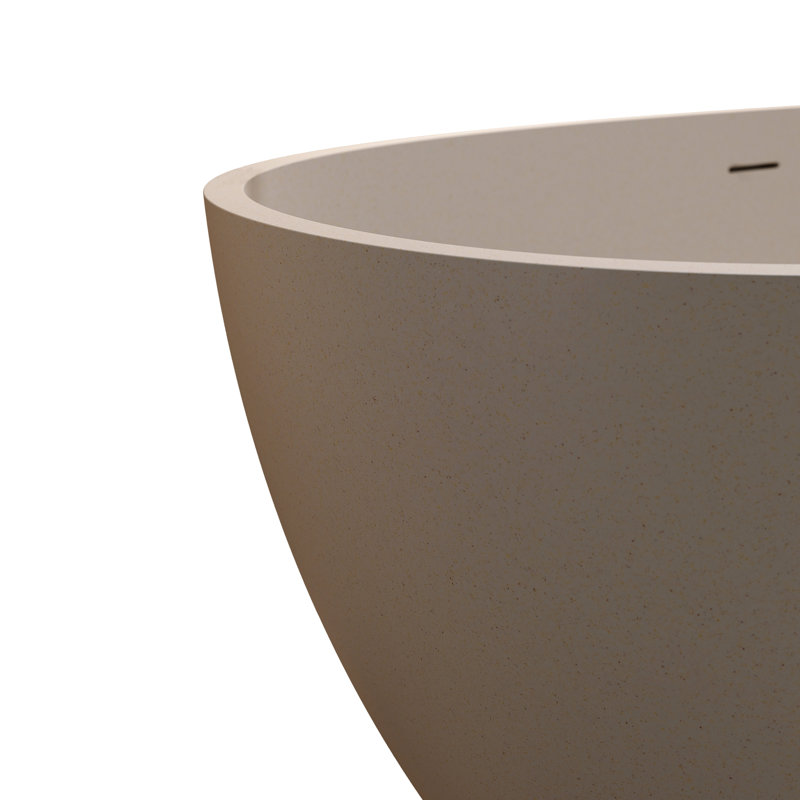Baignoire autoportante de 55 po faite de pierre de résine de surface solide, de teinte beige, avec trop-plein et bonde escamotable, conception perméable et spacieuse pour baigneur, forme ergonomique, polie à la main, facile