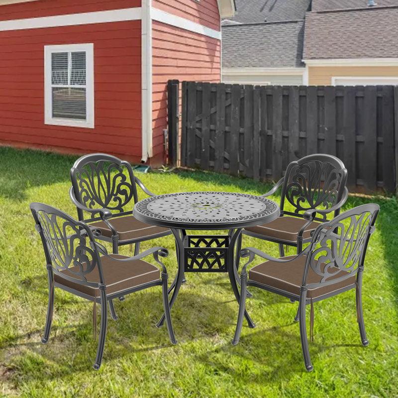 Ensemble de meubles de patio en aluminium coulé avec coussins, 4