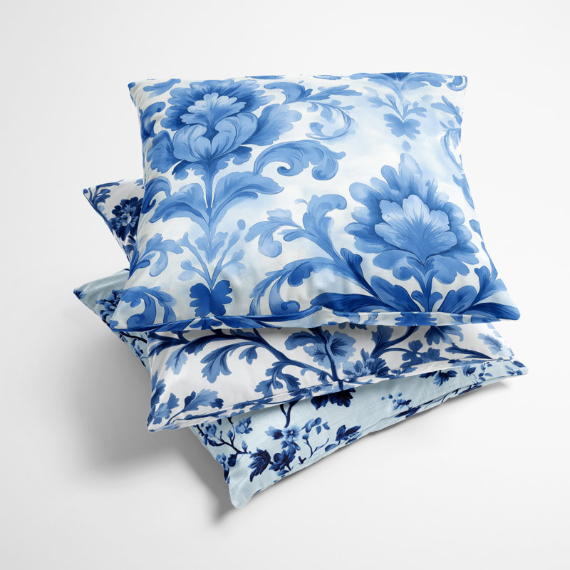 Blue Toile - Coussin décoratif imprimé côtier bleu 3 pièces, H 20 po x l 20 po