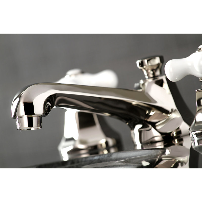 Kingston Brass Metropolitan Two-Handle 3-Hole Deck Mount Widespread Bathroom Faucet with Brass Pop-Up Drain, Polished Nickel