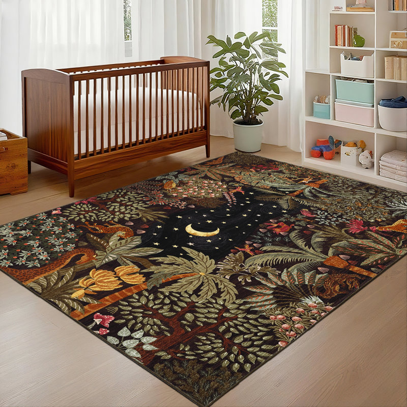 Floral Machine Washable Rugs with Rubber Backing for Living Room Non Slip Stain Resistant Carpet for Bedroom Living Room