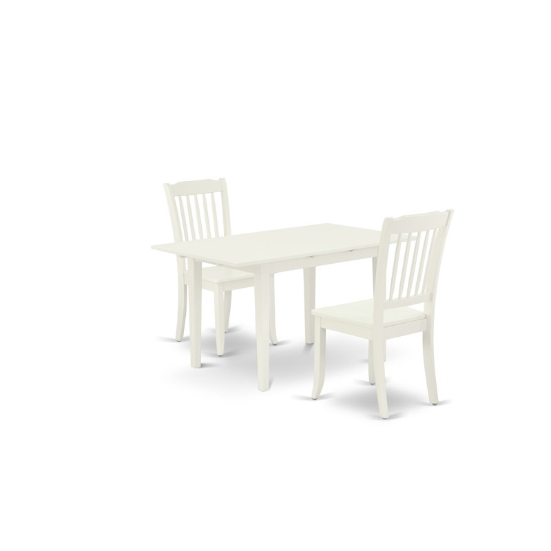 Kronos Extendable Solid Wood Top Four Leg Base Dining Set, Wooden, Linen White, 3 Pieces: Table, 2 Chairs