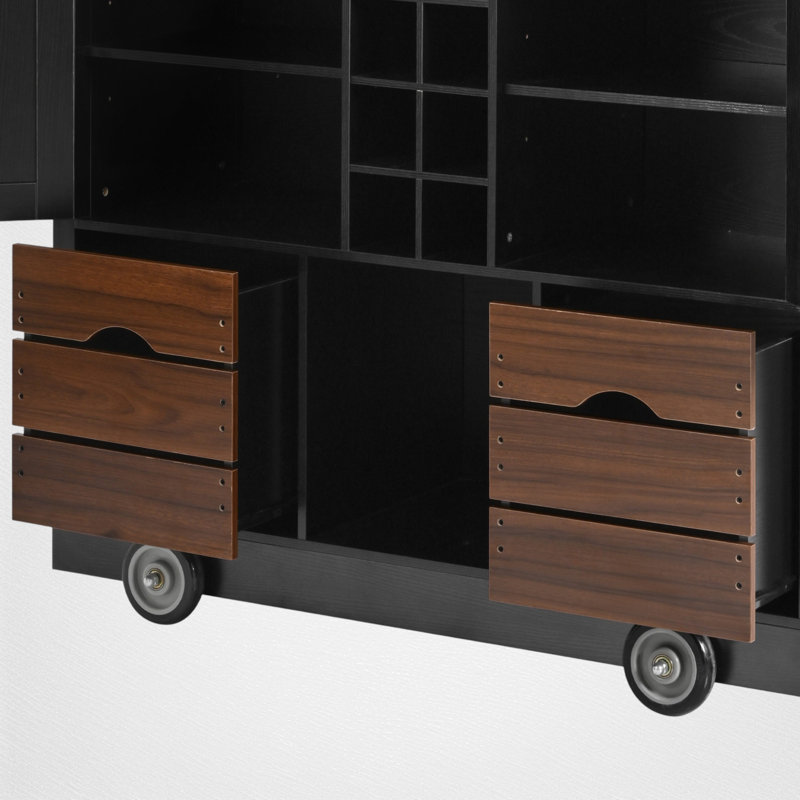 54" Rolling Kitchen Island With Drop Leaf And Power Outlet And 2 Drawers, Black