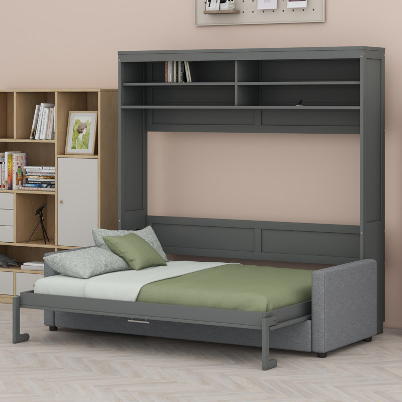 Grand lit escamotable mural avec canapé Crosson, Gris