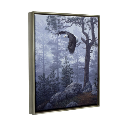 Au-761-Framed " Eagle Flying Woodland Scene "