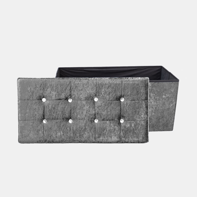 38 CRUSHED VELVET STORAGE BOX, Silver, 38cm H x 80cm W x 7cm D