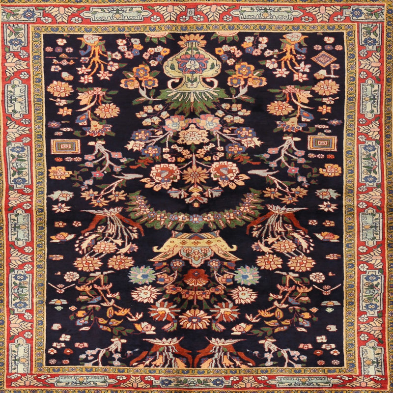 Tapis traditionnel noir / rouge / brun Colmars, Carré 7 pi