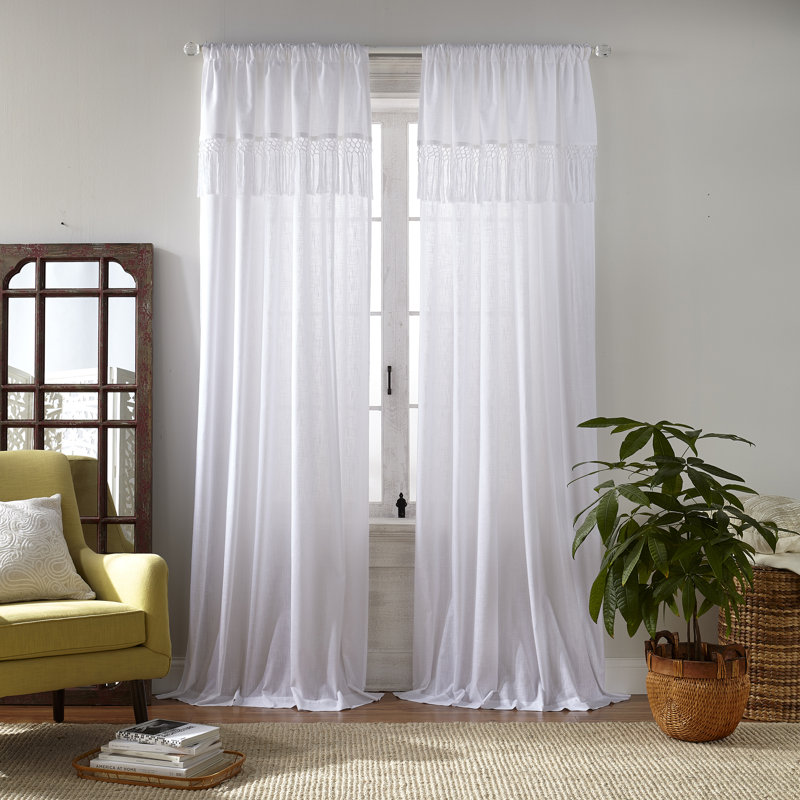 Joplin 100% Cotton Semi Sheer Single Curtain Panel, White, 52" x 84"