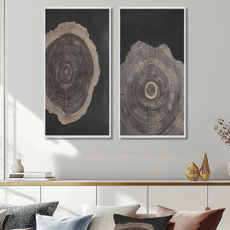 Spirale noire Rift sur glissade sur bois - art mural toile sur toile, ensemble d'art mural encadré gris nature