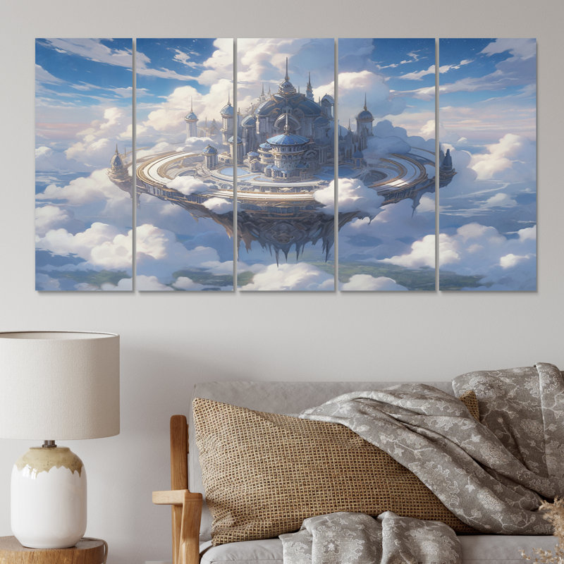 Château dans les nuages II - décoration murale châteaux - 5 panneaux égaux