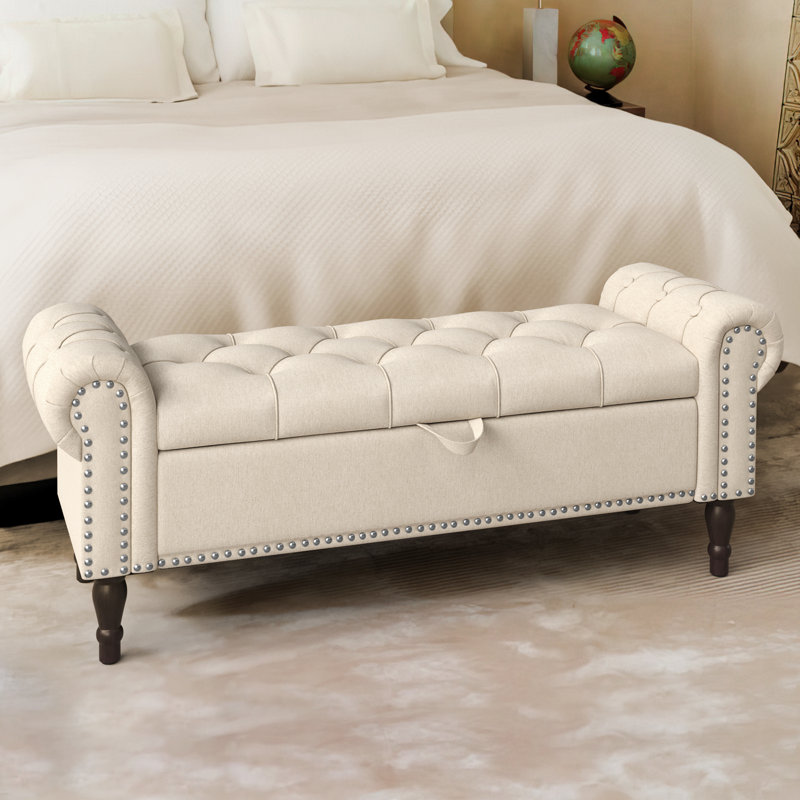 Dawsey Upholstered Storage Bench, 19.6" H x 50.7" W x 17.1" D, Linen Linen