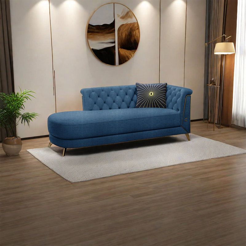 Fauteuil inclinable en coton et en lin rembourré d'éponge, Accoudoir à droite (vu de face), Mélange de lin bleu