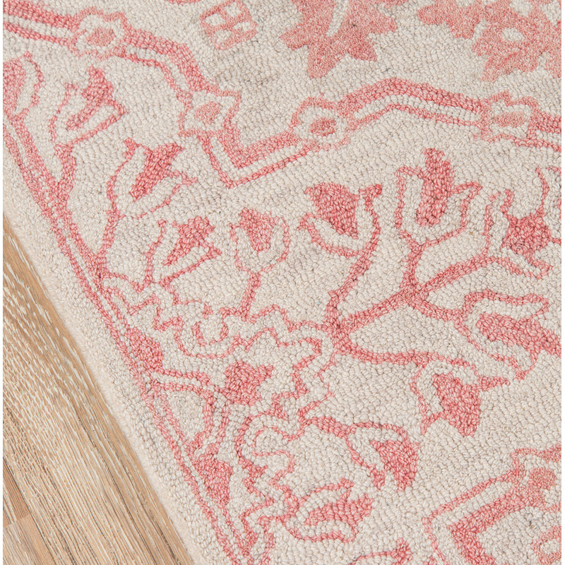 Tapis rose / ivoire en laine touffeté à la main Cece, Rectangle 9 pi 6 po x 13 pi 6 po
