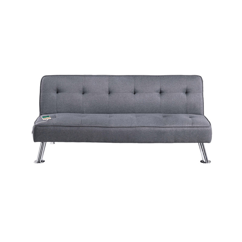 Canapé ajustable 1 pièce en polyfibre bleu-gris, pieds en métal, revêtement capitonné, coussins moelleux, port USB