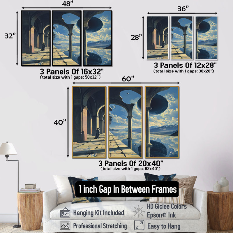 Graecyn - ensemble de décoration murale surréalisme, Cadre flottant noir, H 40 po x l 60 po x P 1 po