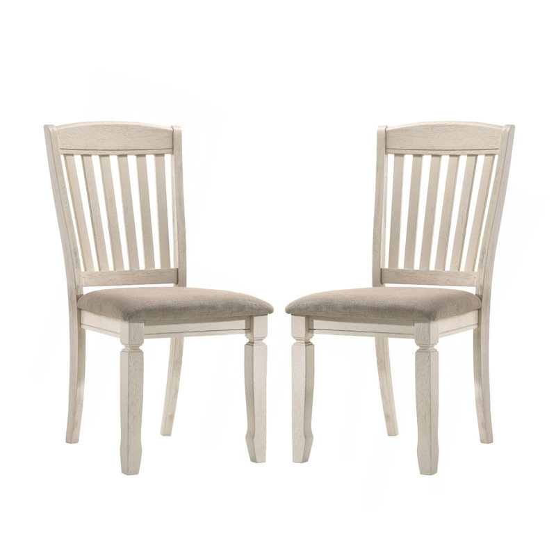 Ensemble de 2 chaises de salle à manger avec dossier à lattes, tissu brun clair et finition crème