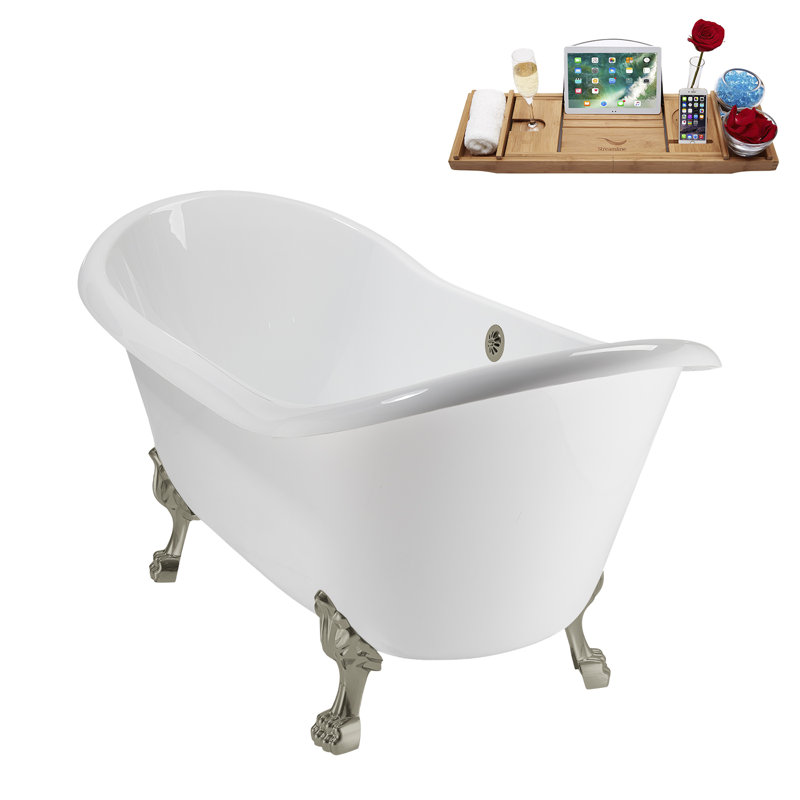 71" Streamline Clawfoot Tub,Tray,Drain and Clawfeet, Brushed Nickel, Brushed Nickel