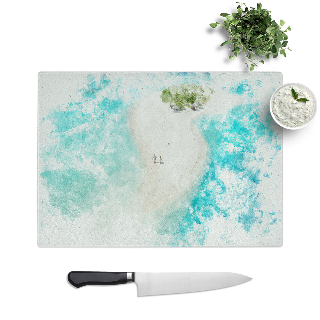 Tempered Glass Alifu Alifu Atoll Beach Maldives Watercolour Chopping Board