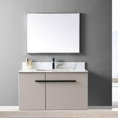 Dessus de meuble-lavabo de 37 po avec lavabo sous-comptoir rectangulaire en céramique et trou pour robinet - aspect luxueux