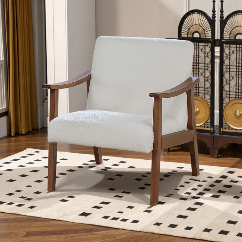Chaise d'appoint Mid-Century moderne - Revêtement en laine et structure en bois