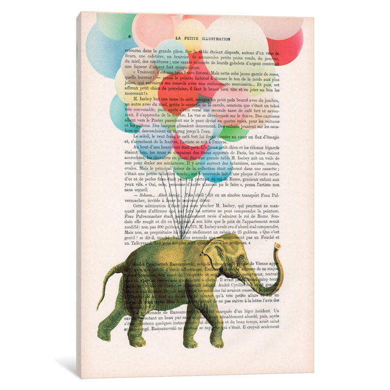 Elephant With Balloons by Coco De Paris - Print on Canvas, 30.48 cm H x 45.72 cm W, Wrapped Canvas