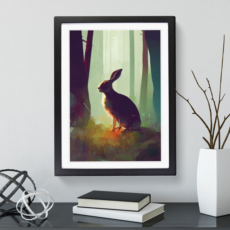 Hare In The Forest - Single Picture Frame Print, 46cm H x 34cm W x 2cm D, Black