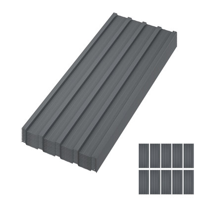 42-Inch Corrugated Metal Roofing Panel, Galvanized Steel, Gray, 10-Pack with Screws