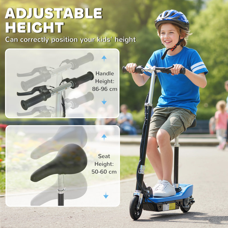 HOMCOM Foldable Powered Scooter 120W with Adjustable Handle and Brake, Blue