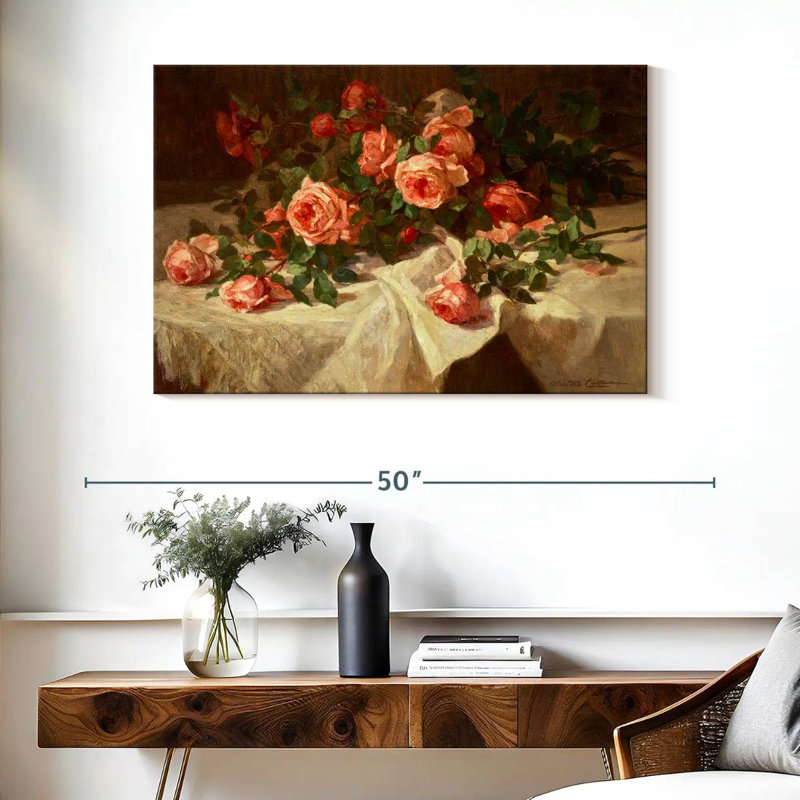 Harnek roses rouges sur dentelle blanche, H 26 po x l 39 po