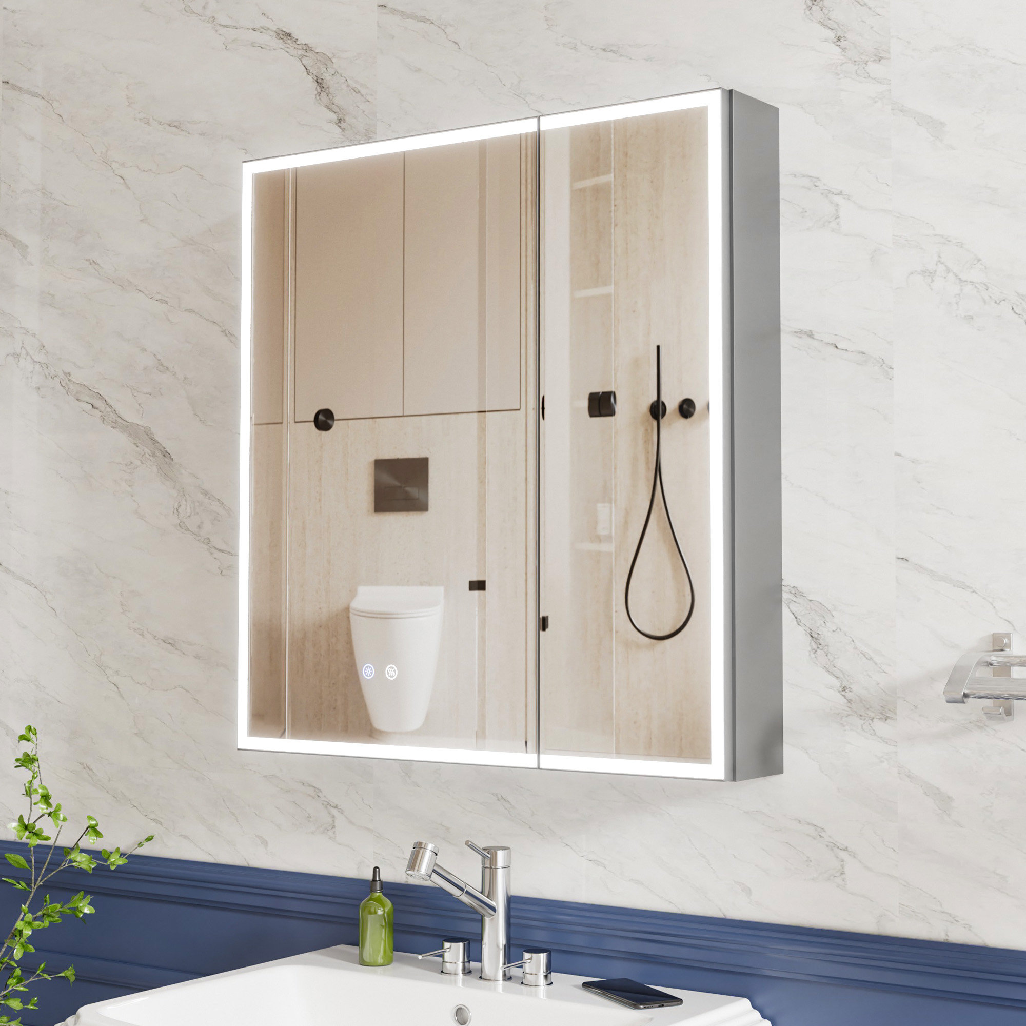 Ivy Bronx 2-Door Dimmable LED Medicine Cabinet with Anti-Fog Mirror ...