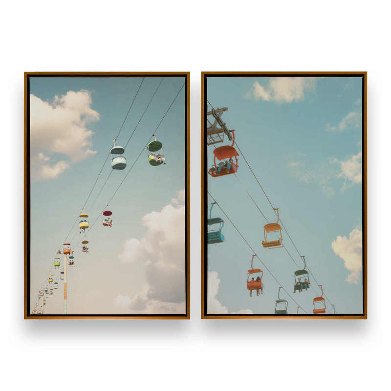 Ensemble de 2 impressions Skylift, 18 po x 12 po, Cadre flottant doré poli