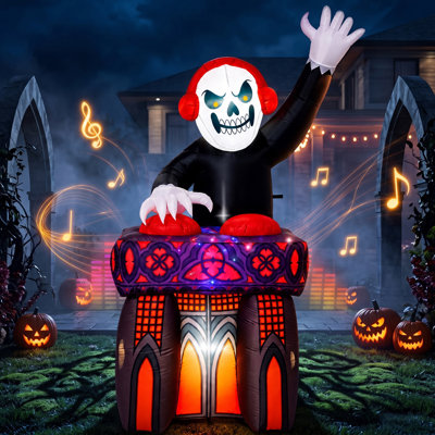 Joyfy 6ft Tall DJ Skeleton Inflatable Decoration with Music