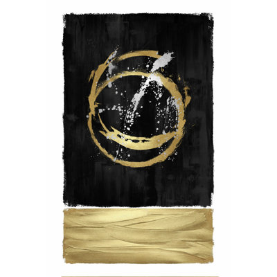 «Black and Gold Circle Abstract», reproduction d'art sur toile tendue