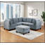 Repose-pieds gris moelleux en tissu d'aspect lin avec pieds en bois, parfait pour un décor moderne et confortable-269666503