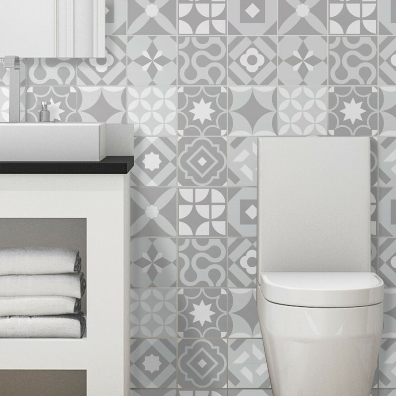 PVC Peel & Stick Mosaic Tile, Light Grey Retro