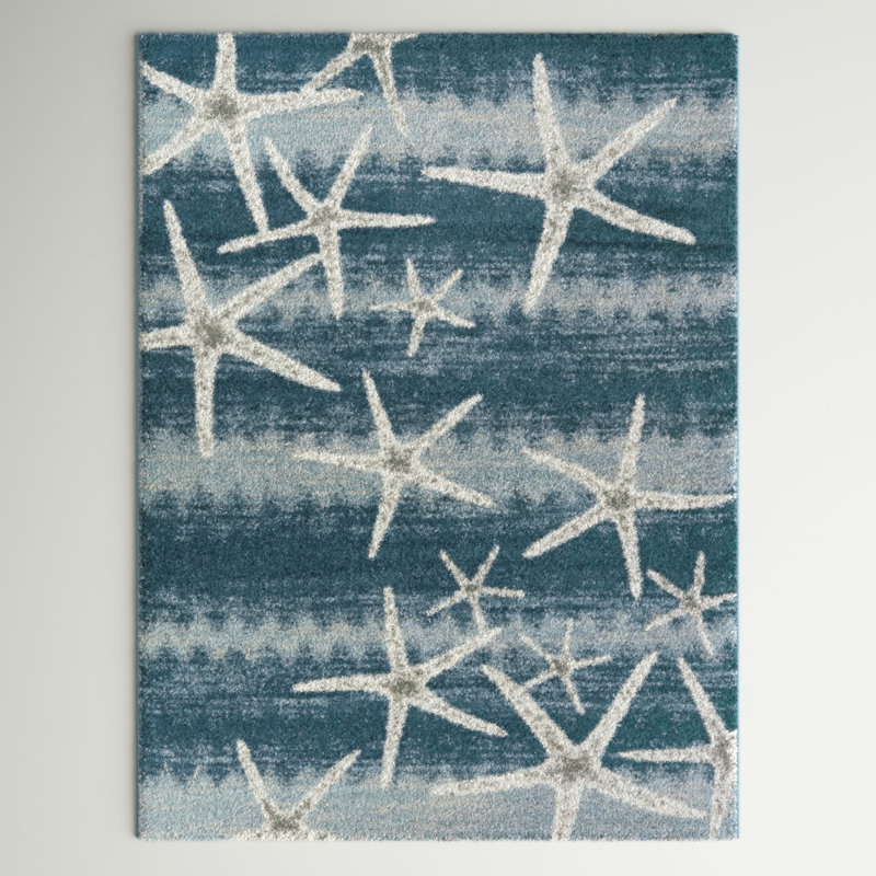 Bayshore Coastal Starfish Striped Area Rug, Rectangle 4'4" x 6'
