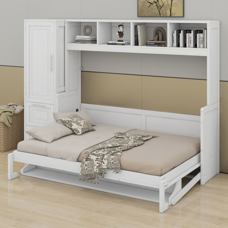 Lit escamotable Murphy avec placard et tiroirs, Blanc