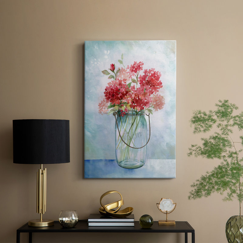 Géraniums rouges - galerie Cavas sur mesure, H 18 po x l 12 po