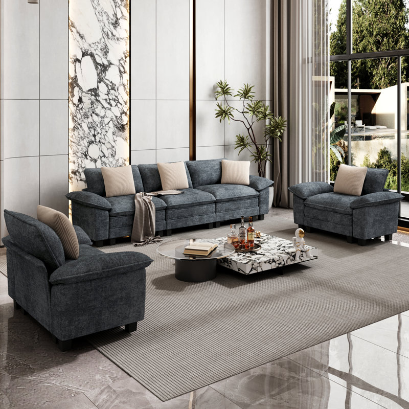 Ensemble de canapé modulaire rembourré 3 pièces, ensemble de canapé surdimensionné avec canapé et fauteuils