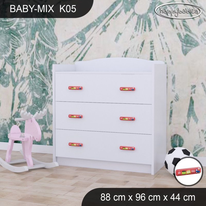Baby Mix Kids 3 - Drawer Dresser, White/Red