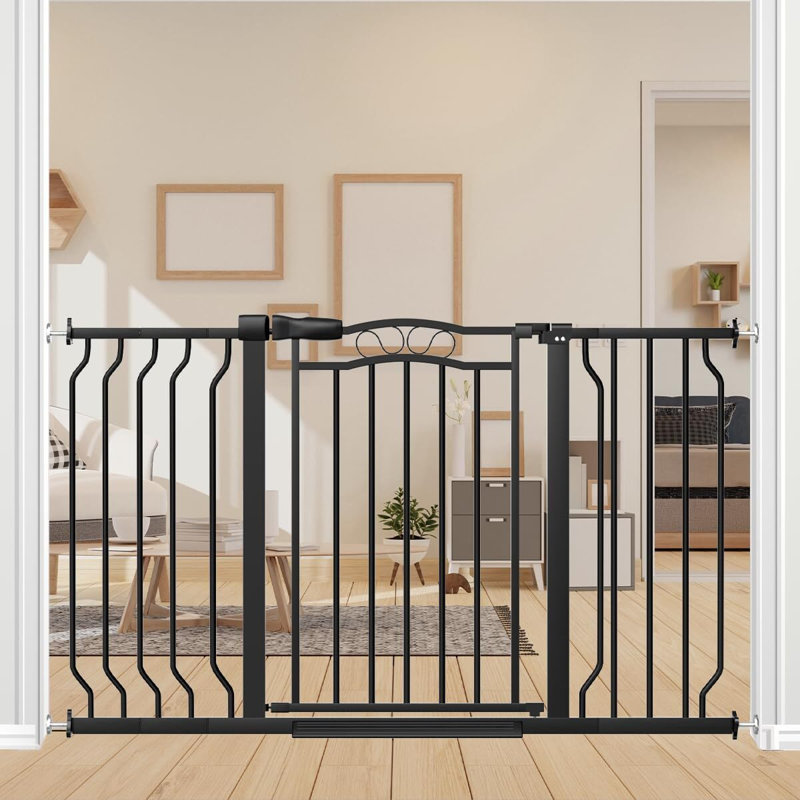 Barrière de sécurité pour animaux extra-large à fermeture automatique - Installation réglable sans perçage, conception arquée moderne pour les portes, les escaliers et l'utilisation intérieure / extérieure