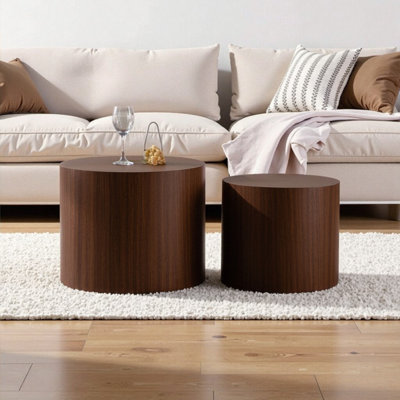 2-Pieces Round Wooden Nesting Coffee Table