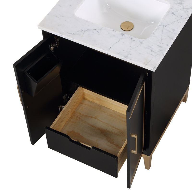 Gracie 24'' W Single Vanity, Carrara Marble/Single Faucet Mount, Midnight Black