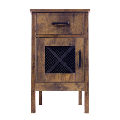 Farmhouse End Table, Nightstand with Charging Station, 3 Tiers End Table with Storage Cabinet and 1 Drawer, Side Table with USB Ports and Outlets, Coffee Table Ideal for Living Room, Bedroom, Natural