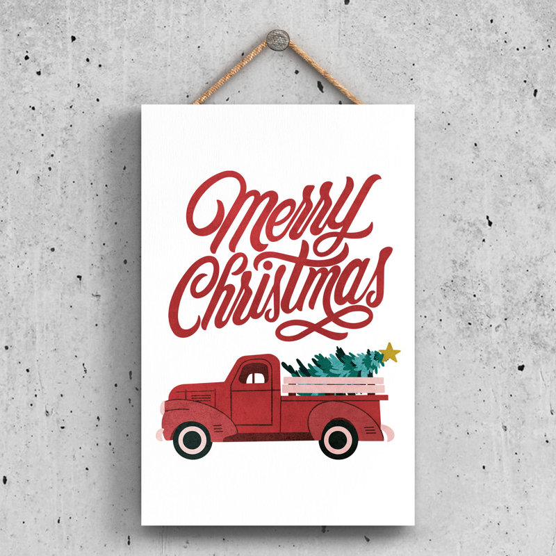 Xmas Merry Christmas Truck Wooden Plaque, 28.5cm H x 18.5cm W x 0.9cm D