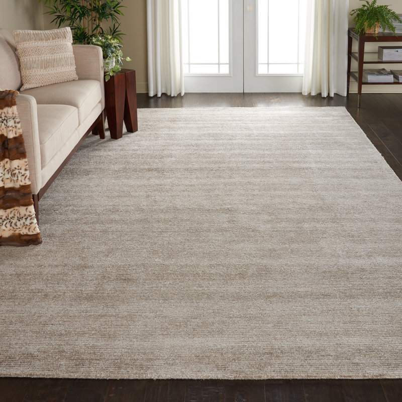 Tapis beige uni touffeté à la main, Rectangle 8 pi x 10 pi 6 po