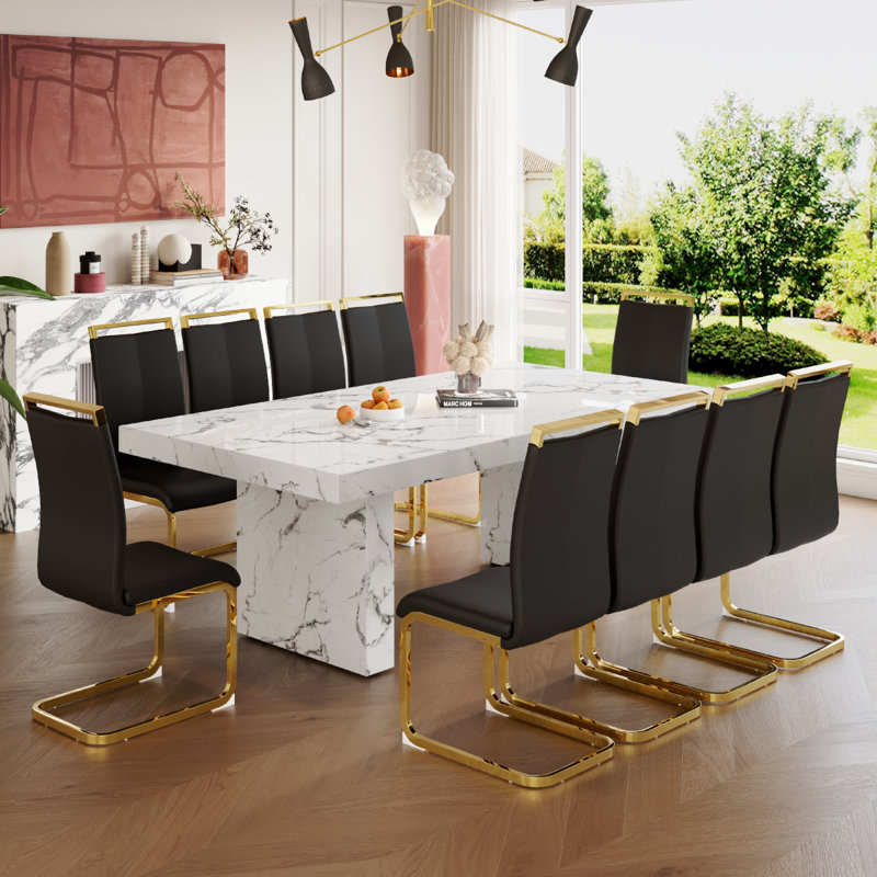 Ensemble de table de salle à manger en bois pour 10, Noir, noir, noir, noir, 11 pièces: table, 10 chaises