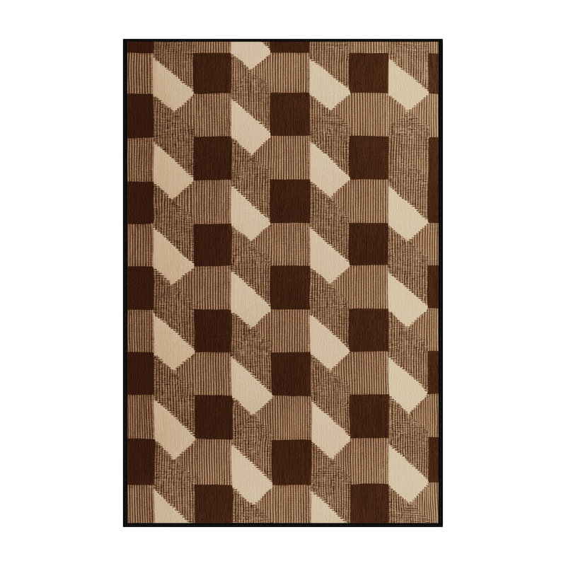 Tapis brun à carreaux lavable à la machine, Rectangle 3 pi x 5 pi