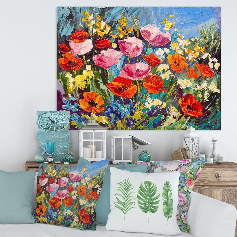 Fleurs printanières colorées - peinture sur toile, H 12 po x l 20 po x p 1 po, Toile tendue